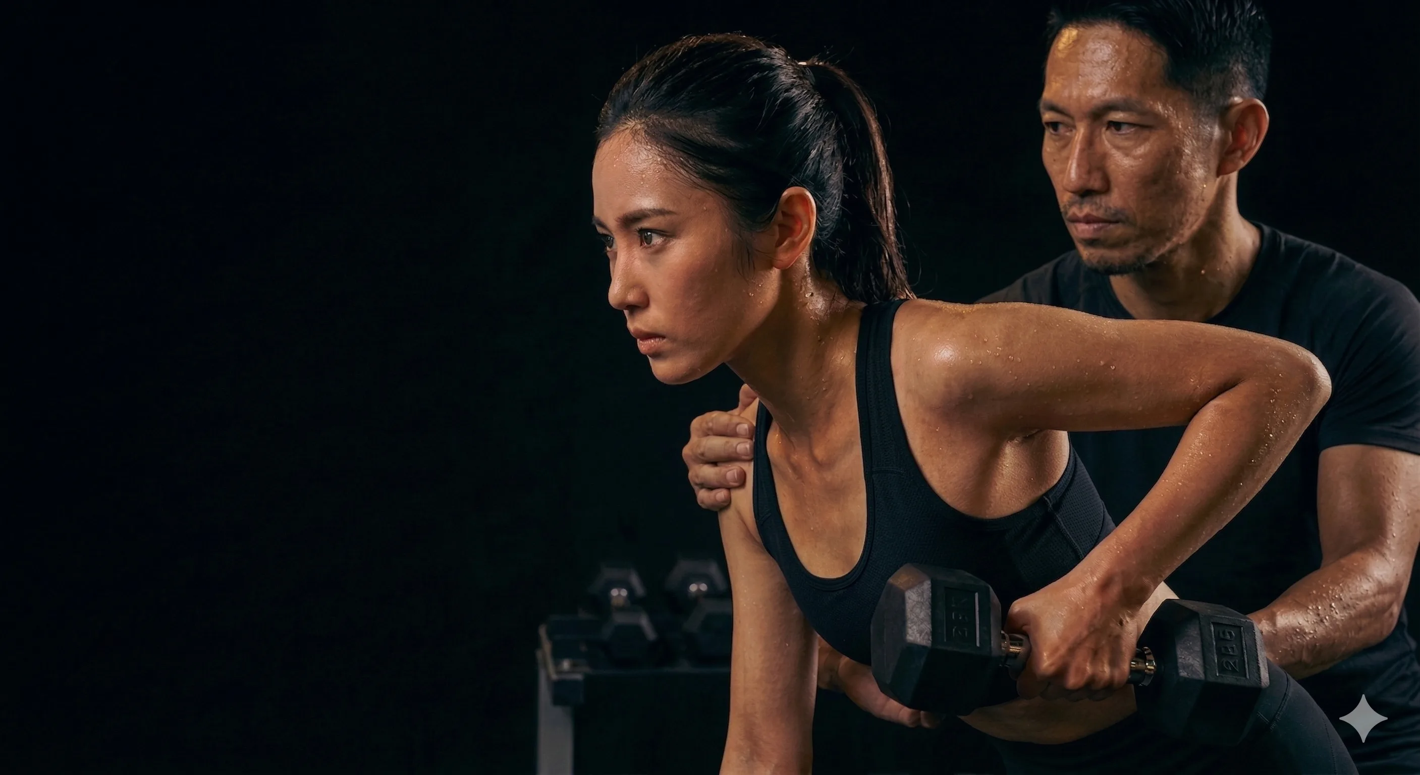 北参道パーソナルジムLumiaでのパーソナルトレーニング風景 — 完全個室・マンツーマン指導